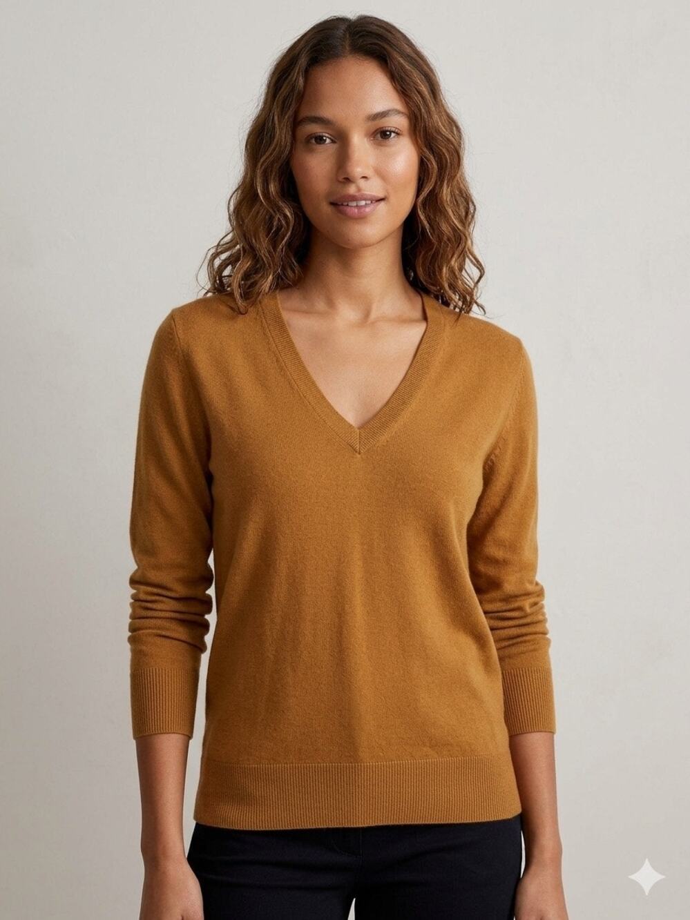 J. Crew Women's 100% Italian Cashmere Long Sleeve V-Neck Sweater Camel Brown L